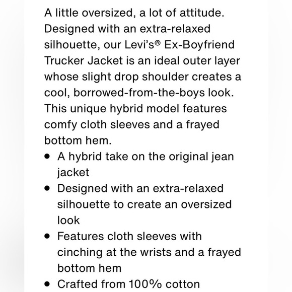 Levi’s Ex-Boyfriend Hybrid Trucker Jacket NWT Frayed Hem Womens Size Large - Picture 3 of 3